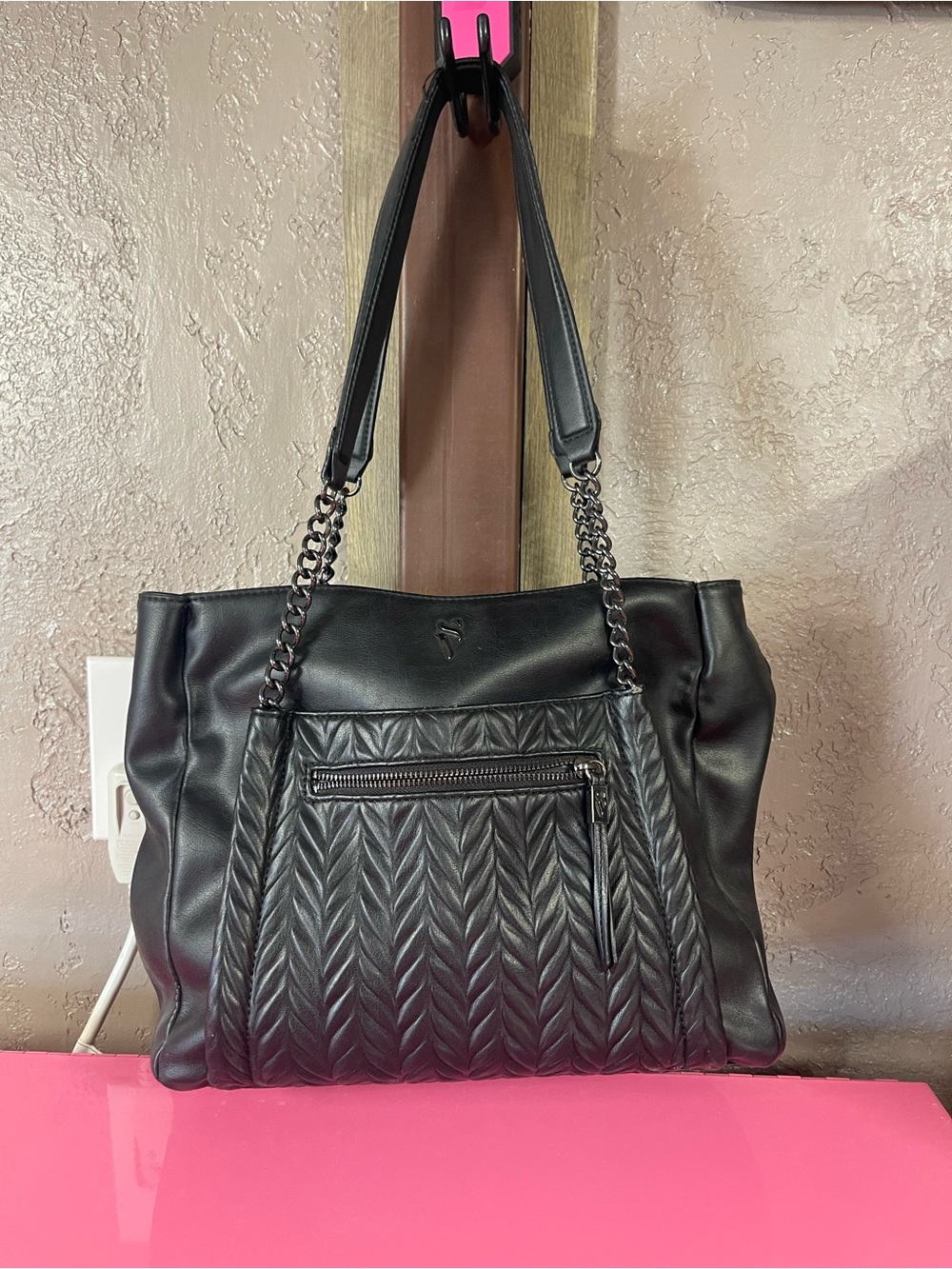 Black Quilted Tote Bag with Chain Straps